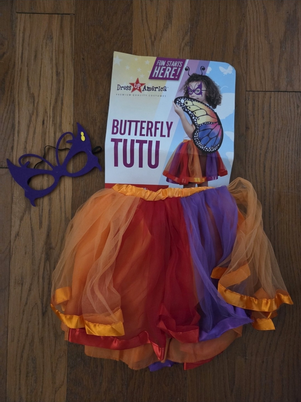 Dress Up America Kids Butterfly Colorful Tutu & Mask. Size 6-8